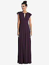 Front View Thumbnail - Aubergine Flutter Sleeve V-Keyhole Chiffon Maxi Dress