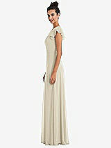 Side View Thumbnail - Champagne Flutter Sleeve V-Keyhole Chiffon Maxi Dress