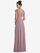 Rear View Thumbnail - Dusty Rose Flutter Sleeve V-Keyhole Chiffon Maxi Dress