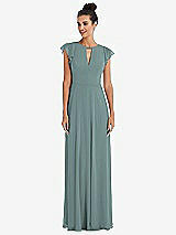 Front View Thumbnail - Icelandic Flutter Sleeve V-Keyhole Chiffon Maxi Dress