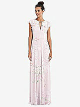 Front View Thumbnail - Watercolor Print Flutter Sleeve V-Keyhole Chiffon Maxi Dress