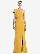 Front View Thumbnail - NYC Yellow One-Shoulder Cap Sleeve Trumpet Gown with Front Slit