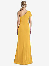 Rear View Thumbnail - NYC Yellow One-Shoulder Cap Sleeve Trumpet Gown with Front Slit