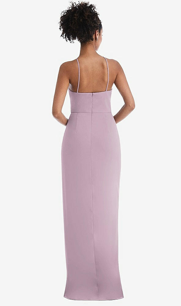 Back View - Suede Rose Halter Draped Tulip Skirt Maxi Dress