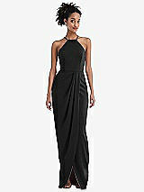 Front View Thumbnail - Black Halter Draped Tulip Skirt Maxi Dress