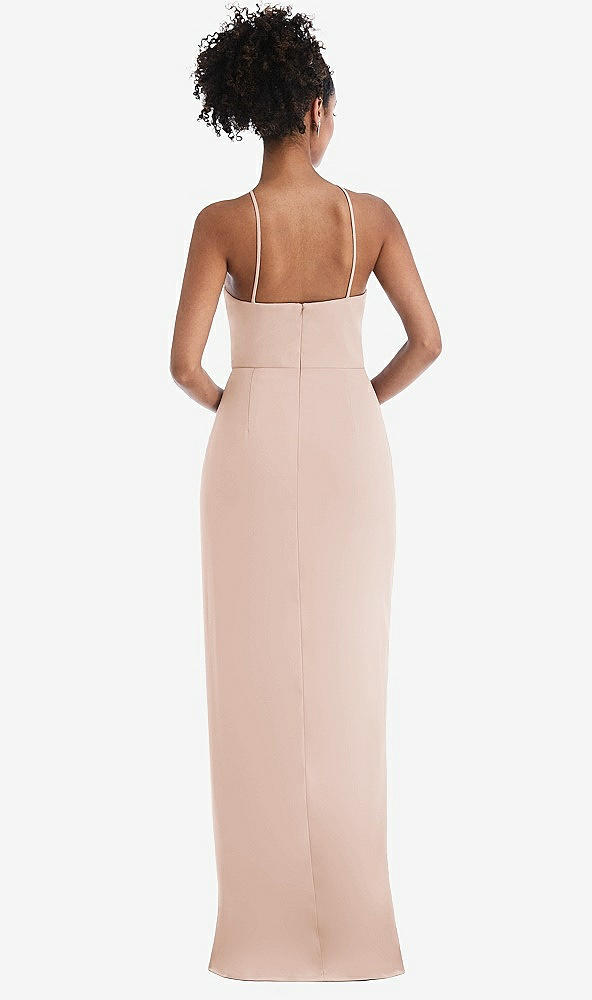 Back View - Cameo Halter Draped Tulip Skirt Maxi Dress