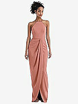 Front View Thumbnail - Desert Rose Halter Draped Tulip Skirt Maxi Dress