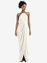 Front View Thumbnail - Ivory Halter Draped Tulip Skirt Maxi Dress