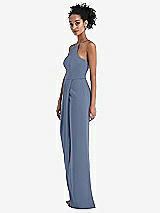 Side View Thumbnail - Larkspur Blue Halter Draped Tulip Skirt Maxi Dress