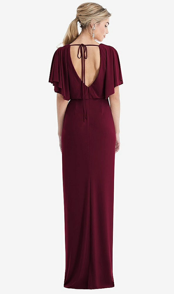 Back View - Cabernet Open-Back Three-Quarter Sleeve Draped Tulip Skirt Maxi Dress