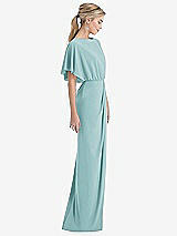 Side View Thumbnail - Canal Blue Open-Back Three-Quarter Sleeve Draped Tulip Skirt Maxi Dress