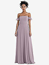 Front View Thumbnail - Lilac Dusk Off-the-Shoulder Ruffle Cuff Sleeve Chiffon Maxi Dress