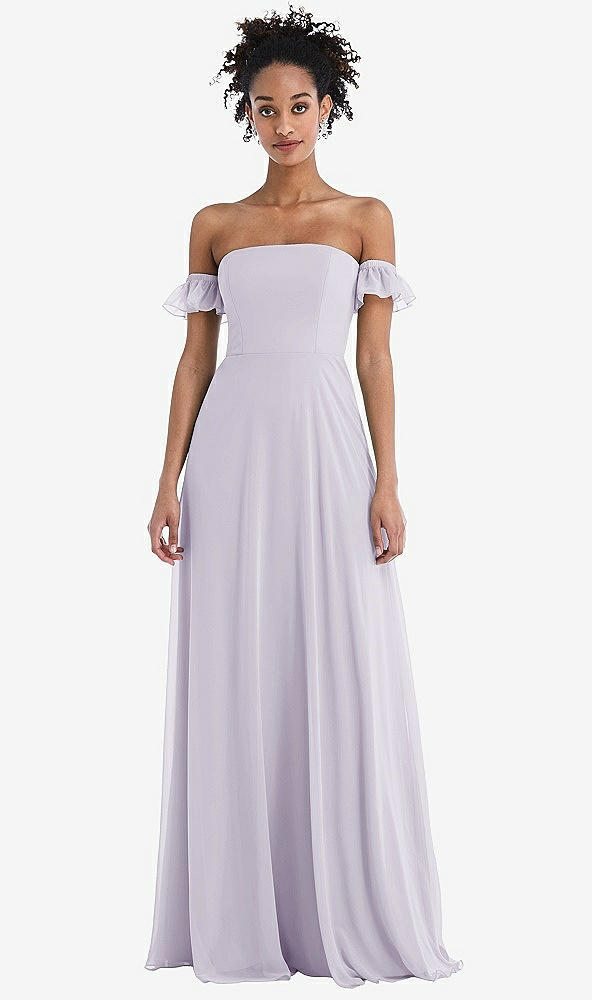 Front View - Moondance Off-the-Shoulder Ruffle Cuff Sleeve Chiffon Maxi Dress