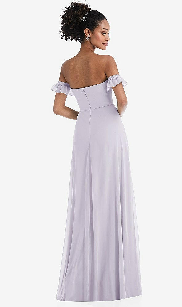 Back View - Moondance Off-the-Shoulder Ruffle Cuff Sleeve Chiffon Maxi Dress