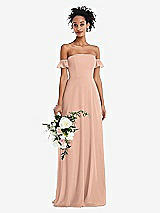 Alt View 1 Thumbnail - Pale Peach Off-the-Shoulder Ruffle Cuff Sleeve Chiffon Maxi Dress