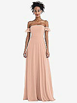 Front View Thumbnail - Pale Peach Off-the-Shoulder Ruffle Cuff Sleeve Chiffon Maxi Dress