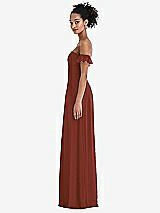 Side View Thumbnail - Auburn Moon Off-the-Shoulder Ruffle Cuff Sleeve Chiffon Maxi Dress