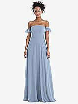 Front View Thumbnail - Cloudy Off-the-Shoulder Ruffle Cuff Sleeve Chiffon Maxi Dress