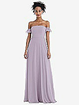 Front View Thumbnail - Lilac Haze Off-the-Shoulder Ruffle Cuff Sleeve Chiffon Maxi Dress