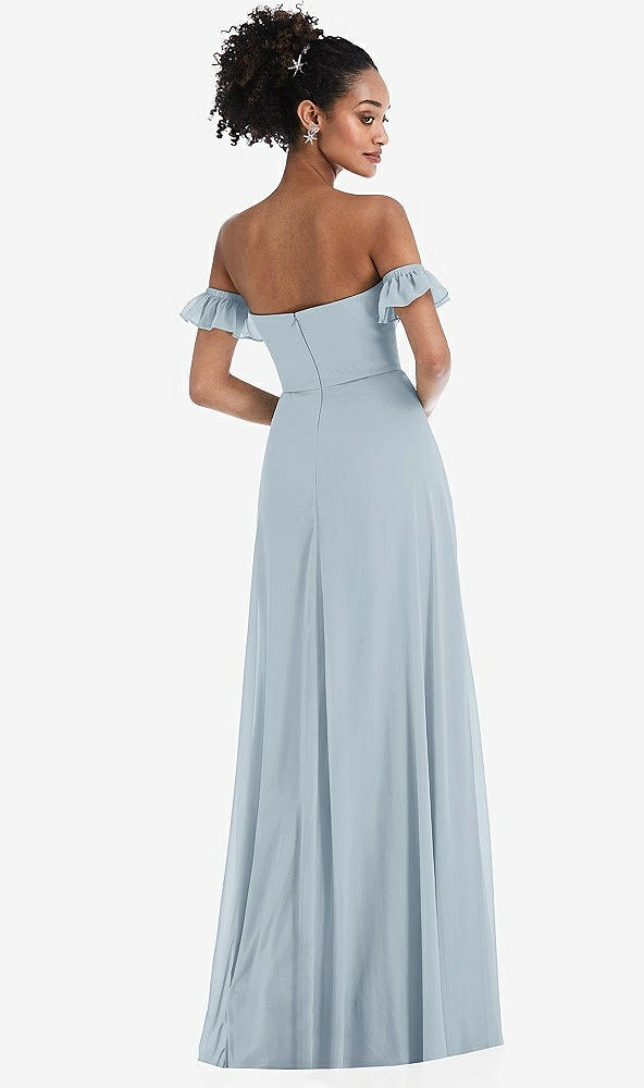 Back View - Mist Off-the-Shoulder Ruffle Cuff Sleeve Chiffon Maxi Dress