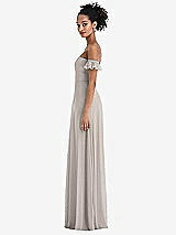 Side View Thumbnail - Taupe Off-the-Shoulder Ruffle Cuff Sleeve Chiffon Maxi Dress