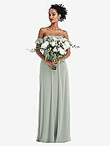 Alt View 2 Thumbnail - Willow Green Off-the-Shoulder Ruffle Cuff Sleeve Chiffon Maxi Dress