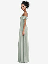 Side View Thumbnail - Willow Green Off-the-Shoulder Ruffle Cuff Sleeve Chiffon Maxi Dress