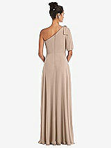 Rear View Thumbnail - Topaz Bow One-Shoulder Flounce Sleeve Maxi Dress