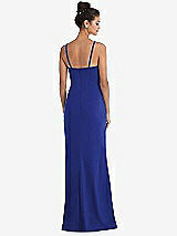 Rear View Thumbnail - Cobalt Blue Notch Crepe Trumpet Gown with Front Slit