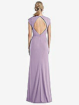 Rear View Thumbnail - Pale Purple Cap Sleeve Open-Back Trumpet Gown with Front Slit