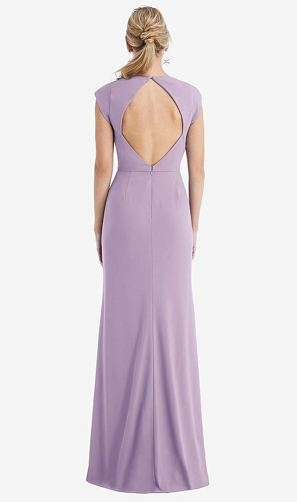Back View - Pale Purple Cap Sleeve Open-Back Trumpet Gown with Front Slit