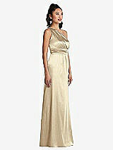 Side View Thumbnail - Banana One-Shoulder Draped Satin Maxi Dress