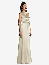 Side View Thumbnail - Champagne One-Shoulder Draped Satin Maxi Dress