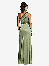 Rear View Thumbnail - Kiwi One-Shoulder Draped Satin Maxi Dress