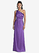 Front View Thumbnail - Pansy One-Shoulder Draped Satin Maxi Dress