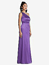 Side View Thumbnail - Pansy One-Shoulder Draped Satin Maxi Dress