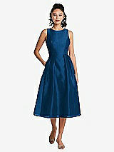 Front View Thumbnail - Comet Bateau Neck Open-Back Pleated Skirt Midi Dress