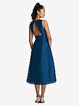 Rear View Thumbnail - Comet Bateau Neck Open-Back Pleated Skirt Midi Dress