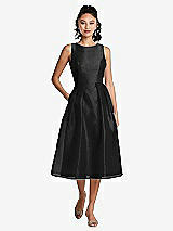 Front View Thumbnail - Black Bateau Neck Open-Back Pleated Skirt Midi Dress