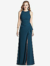 Front View Thumbnail - Atlantic Blue Halter Maxi Dress with Cascade Ruffle Slit