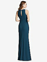 Rear View Thumbnail - Atlantic Blue Halter Maxi Dress with Cascade Ruffle Slit