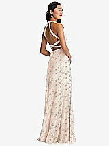 Front View Thumbnail - Coquette Floral Print Stand Collar Halter Maxi Dress with Criss Cross Open-Back