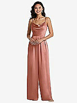 Front View Thumbnail - Desert Rose Cowl-Neck Spaghetti Strap Maxi Jumpsuit with Pockets