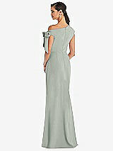 Rear View Thumbnail - Willow Green Off-the-Shoulder Tie Detail Trumpet Gown with Front Slit