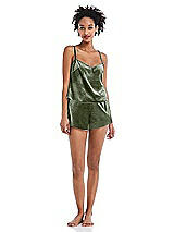 Front View Thumbnail - Sage Velvet Lounge Shorts with Pockets - Tessa