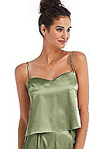 Front View Thumbnail - Kiwi Split Back Satin Cami Top with Slim Straps