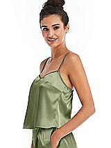 Side View Thumbnail - Kiwi Split Back Satin Cami Top with Slim Straps