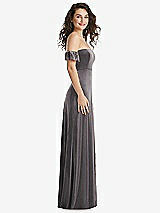 Side View Thumbnail - Caviar Gray Ruffle Sleeve Off-the-Shoulder Velvet Maxi Dress