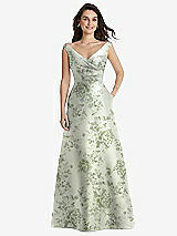 Front View Thumbnail - Cottage Rose Sage Off-the-Shoulder Draped Wrap Floral Satin Maxi Dress