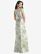 Rear View Thumbnail - Cottage Rose Sage Off-the-Shoulder Draped Wrap Floral Satin Maxi Dress